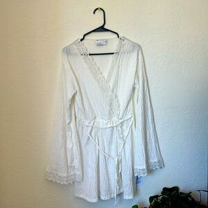 Lacy crinkle deep V dress